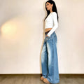 European and american style women's casual jeans -  cross-border fashion, unique washed distressed design, straight leg pants