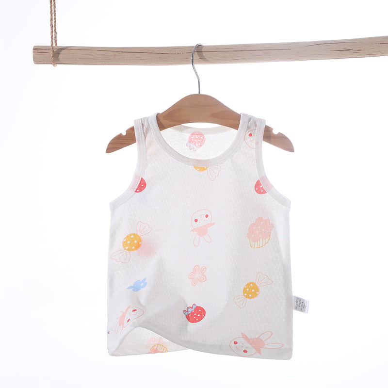 Baby vest summer strawberry ultra-thin style kids baby girl boy mesh sleeveless breathable undershirt belly protector