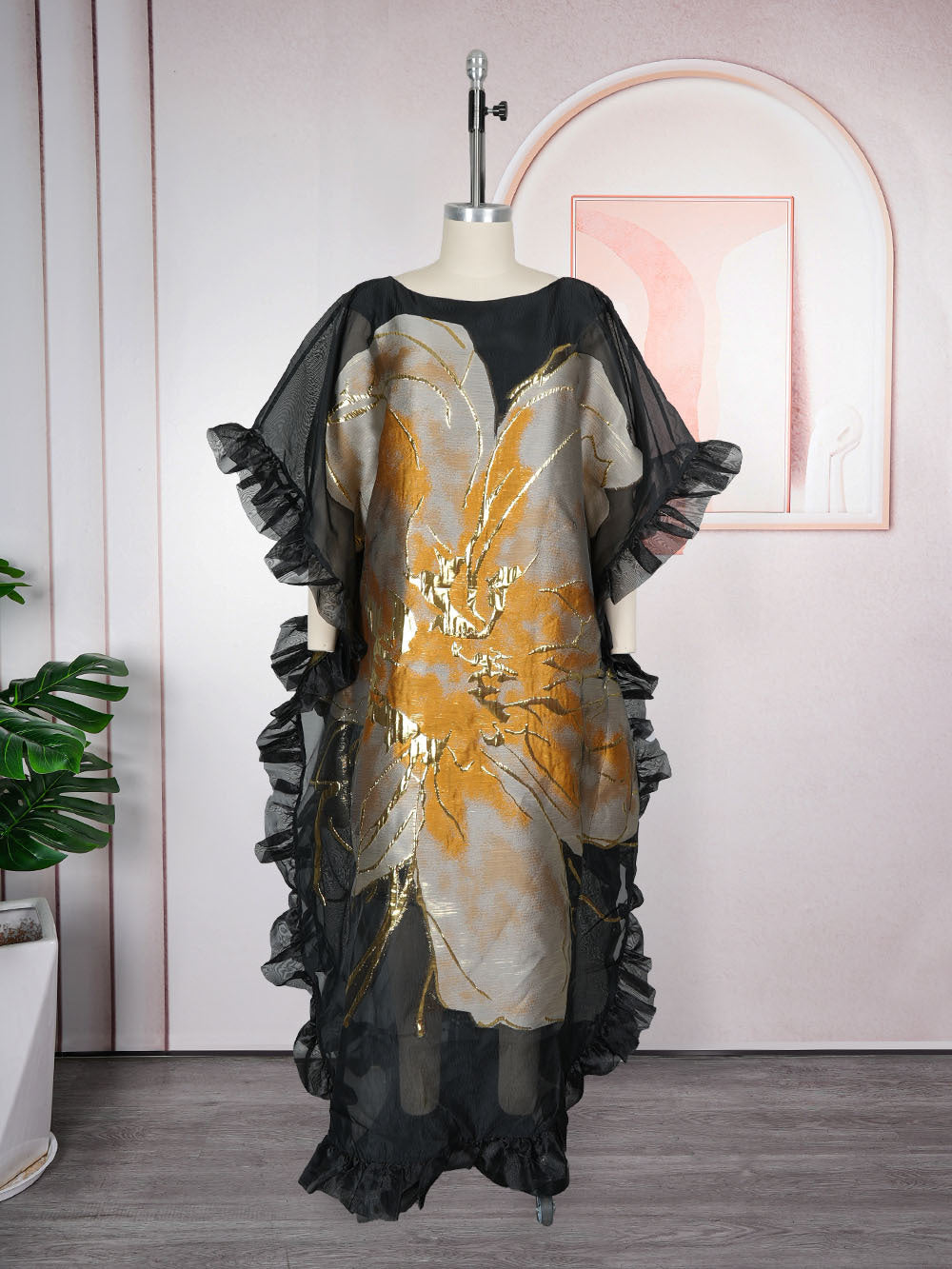 European and american cross-border foreign trade african women's clothing  large size organza dress  printed robe