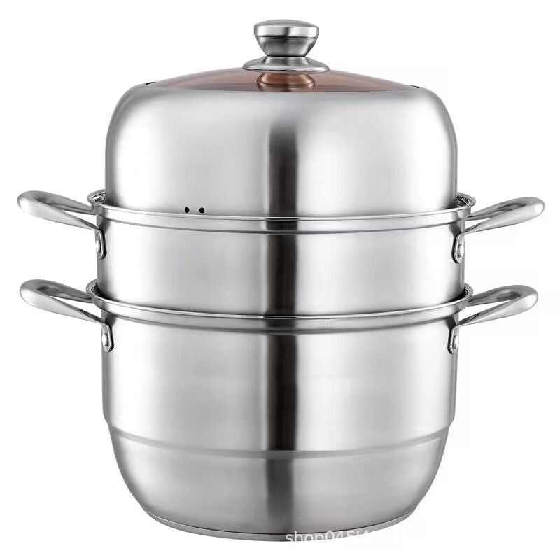 Stainless steel thickened european-style multi-layer steamer - induction cooker compatible, multi-functional home steaming pot, three-tier steamer - perfect for corporate gifts