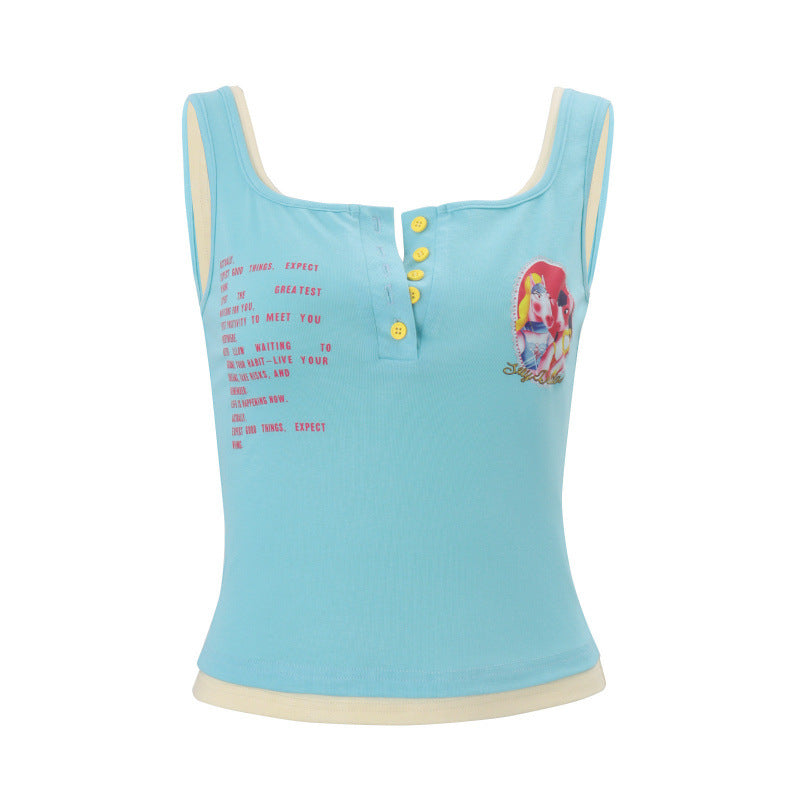 European and american style women's clothing  summer new arrivals: american hot girl chic, edgy streetwear print cami top and versatile two-piece set