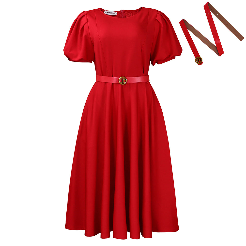 C8632 cross-border women's fashion european and american  style round neck elegant waist-defining flared bubble sleeve african dress