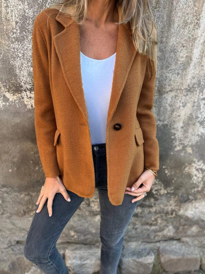 fashion cross-border coat fall and winter new arrival women's casualwoolen lapel button flap pocket pantsoutwear