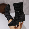 fall/winter new embroidered western cowboy boots for women - pointed toe, chunky heel, mid-calf boots, plus size women's boots, wholesale for export