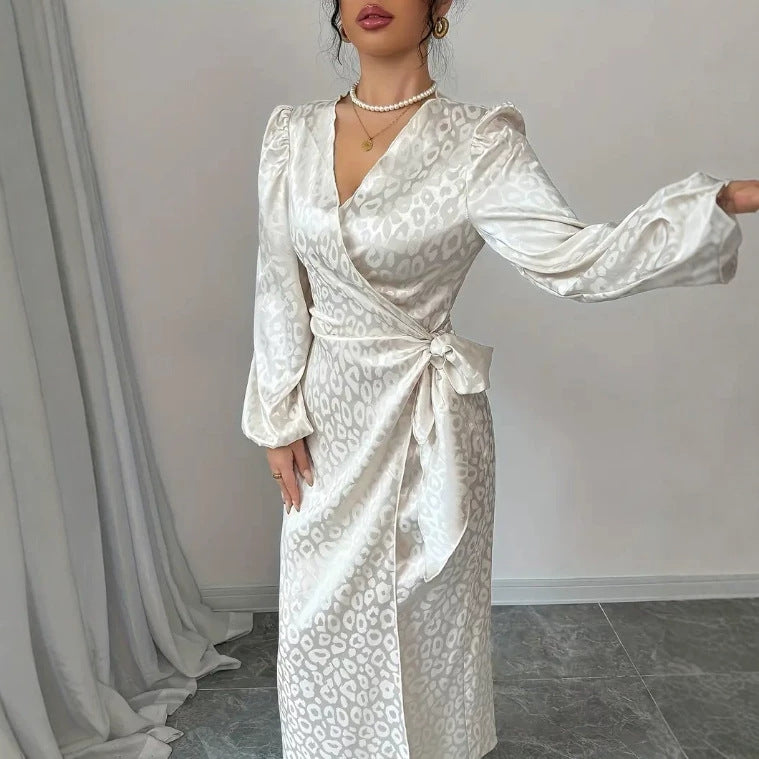 Elegant v-neck maxi dress - figure-flattering, sexy bodycon, long sleeve, slim fit
