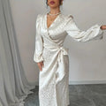 Elegant v-neck maxi dress - figure-flattering, sexy bodycon, long sleeve, slim fit