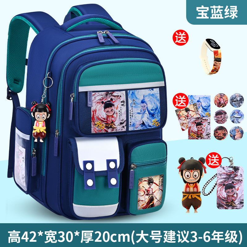 Nezha boy's schoolbag - lightweight, spine-protecting backpack for elementary school students (grades 1-6), suitable for boys and girls