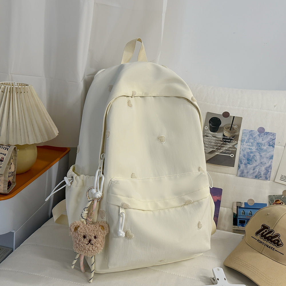 Schoolbag girl casualeasiest for match backpack college student heart embroiderpure color tuition bag travel backpack