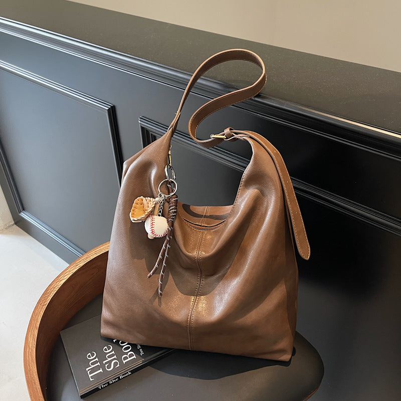 Casual commuting retro large-capacity bag women's 2025 new winter and winter shoulder bag college students class tote bag