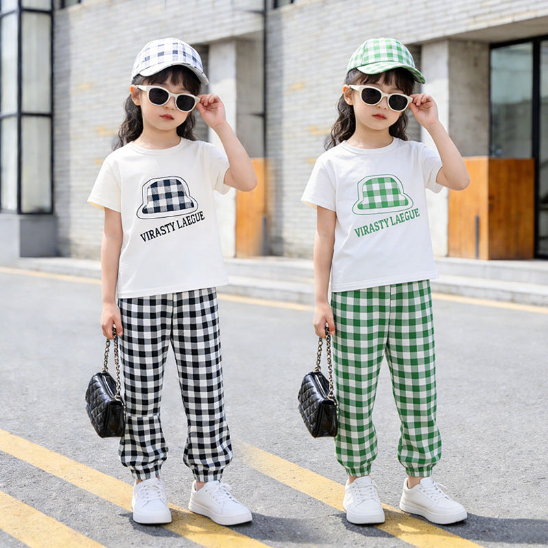 Girls' summer outfit set : trendy, stylish, and sporty - popular kids' clothing, big kids' short-sleeve summer two-piece set