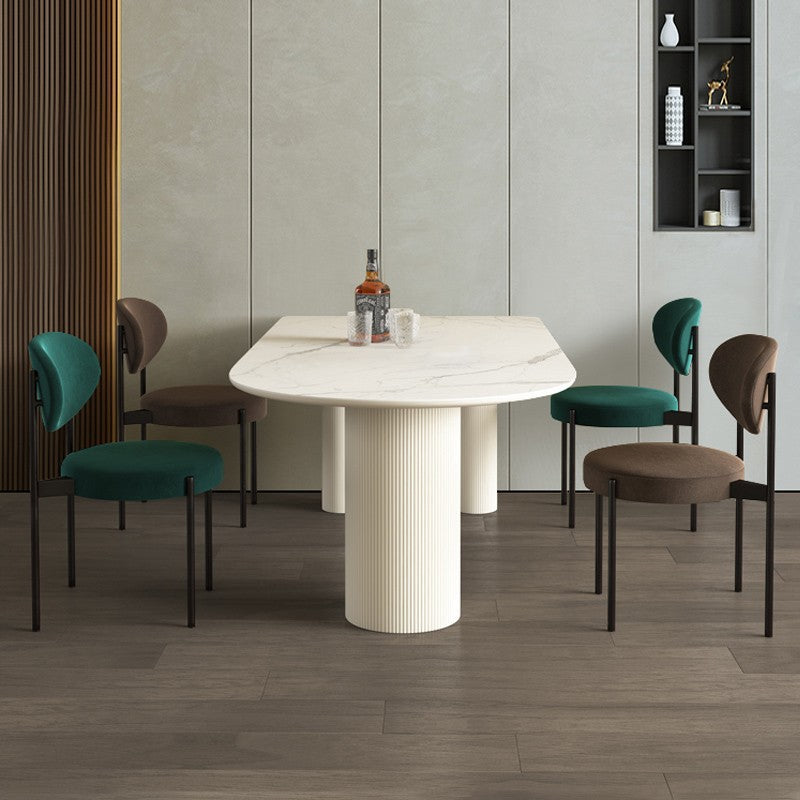 Cream style rectangular dining table household small apartment rock slab negotiation table and chair combination modern simple Roman column round table