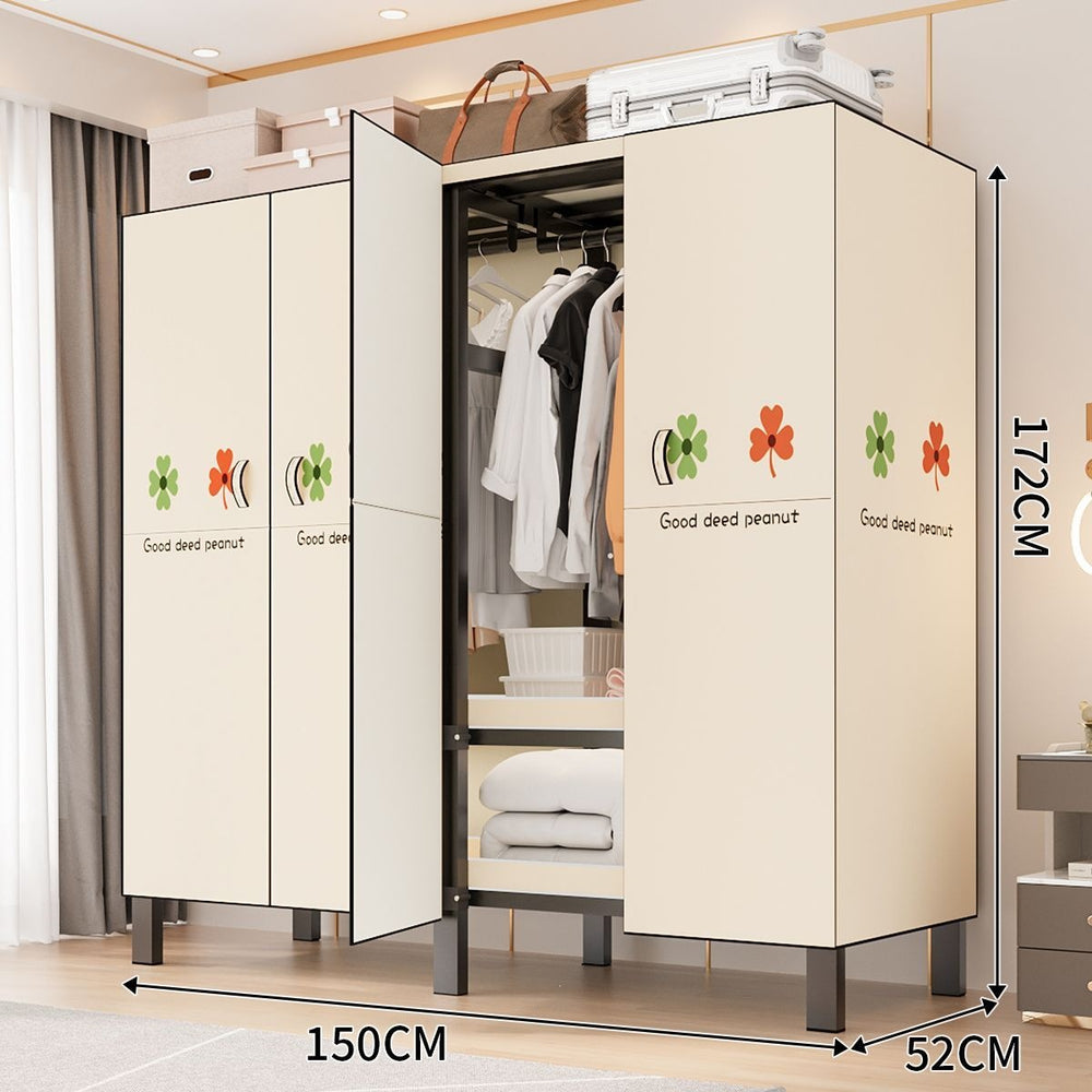 Easy-to-assemble, foldable wardrobe for bedrooms, ideal for home use or rental properties. dustproof, moisture-proof, with reinforced construction, fully sealed, and mildew-resistant. features a convenient swing-out door