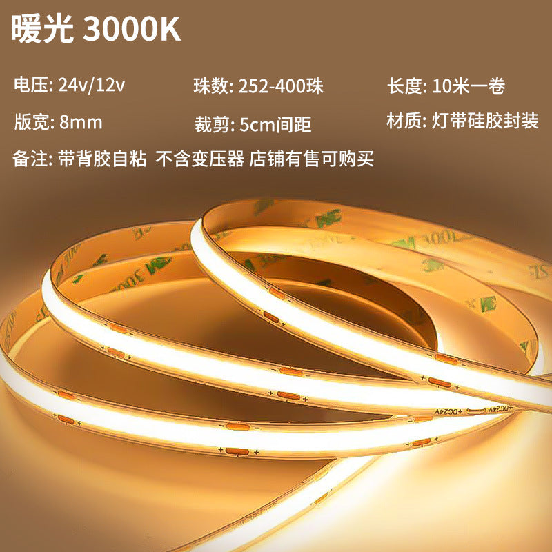 Wholesale cob strip self-adhesive line flexible led low voltage 24V linear lamp high color slide led strip supply