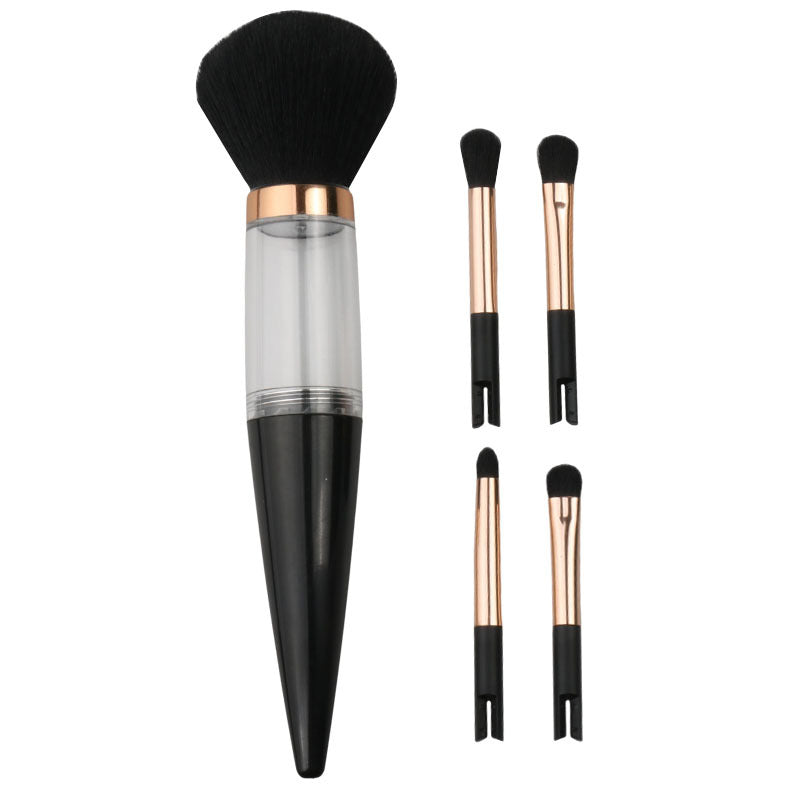 Conical 5-in-1 portable makeup brush set - includes single powder brush, multi-functional eyeshadow brush, blush brush, and makeup brush