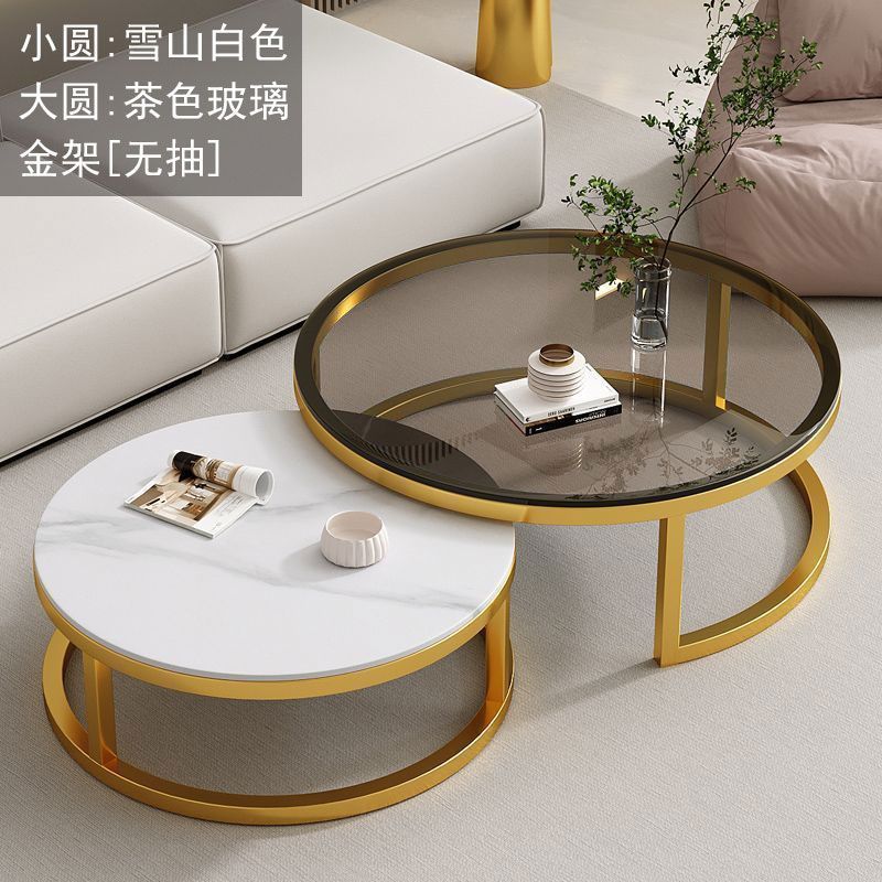 Affordable living room coffee table - new rock slab coffee table set for home living room, marble combination, round, light luxury modern style