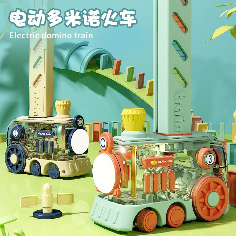 domino train kids educational automatic electric delivery vehicle building block toy gift for boys and girls