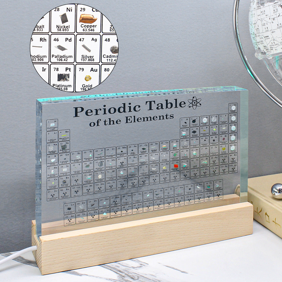 Newly upgraded oversized chemical element table 83 real elements embedded colorful plug-in luminous lamp holder ornament