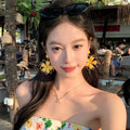 Straw sunflower vacation earrings for women 2026 new exaggerated beach accessories unique beautiful earrings wholesale