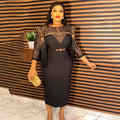African plus size women's olwork clothing hip skirt fashionexport lace tassel patchwork round neck dress