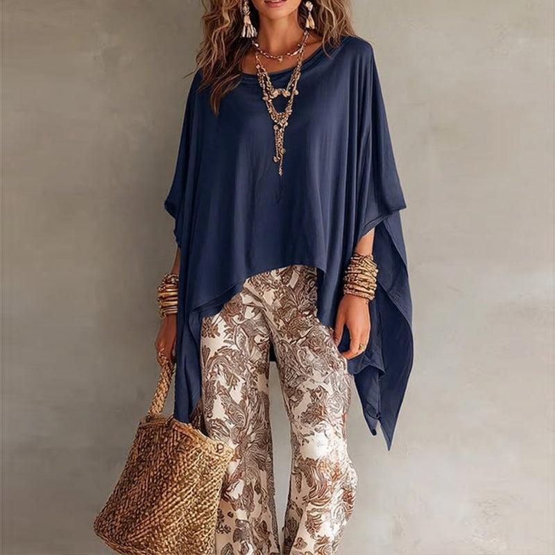 cross-border european and american women's clothing: new women's summer fashion, trendy commute-ready loose solid color cover-up short-sleeve t-shirt