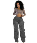 European and american style straight-leg jeans -  cross-border women's fashion - autumn street style trendy detachable button high-waisted pants