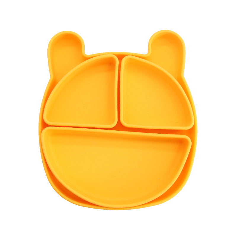 Children's silicone grid plate set cat rabbit bear cute wind portable tableware baby complementary food training bowl set