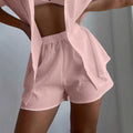 Summer tk european and american cross-border solid color shirt and shorts set - loose fit casual two-piece wholesale