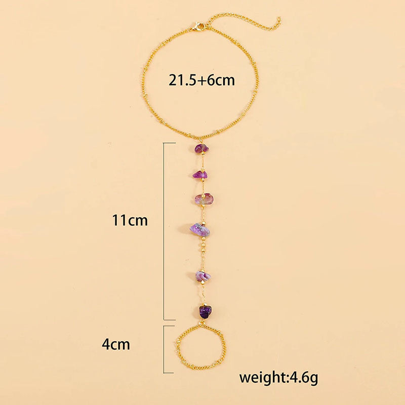 retro irregular gravel purple stone chain anklet toe ring anklet women's barefoot sandal accessories