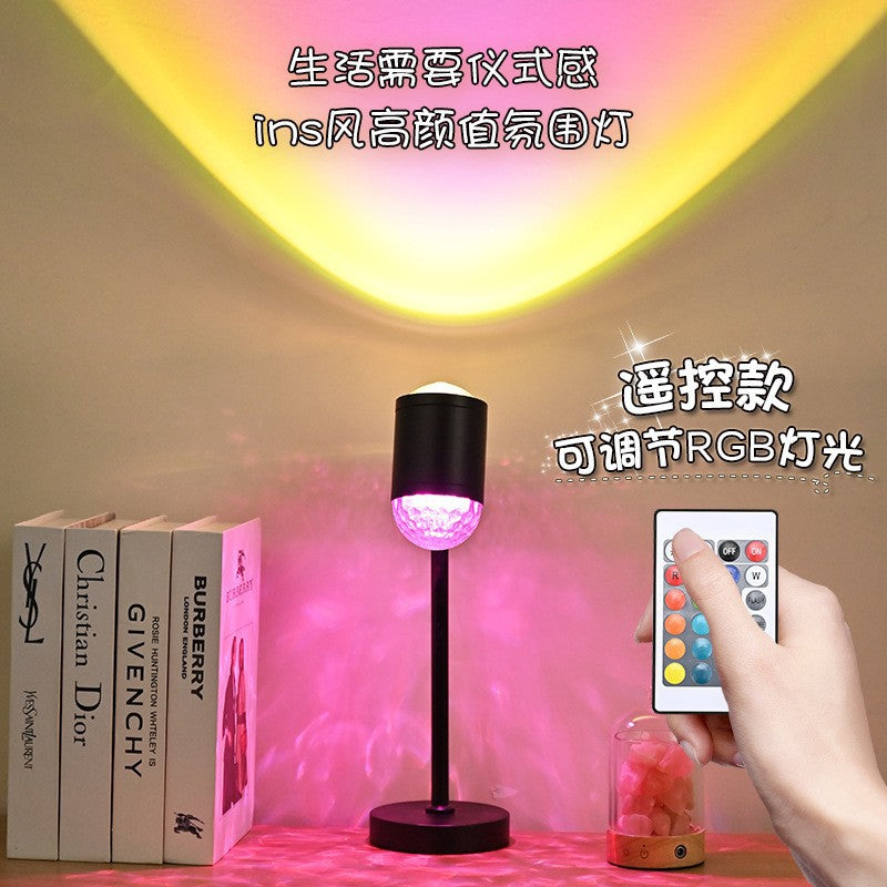 Popular water ripple atmosphere projection lamp live broadcast background double-headed sunset sunset bedroom decorative lamp