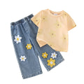 Baby clothing kids set children outfit yellow short-sleeved t-shirt + blue pants