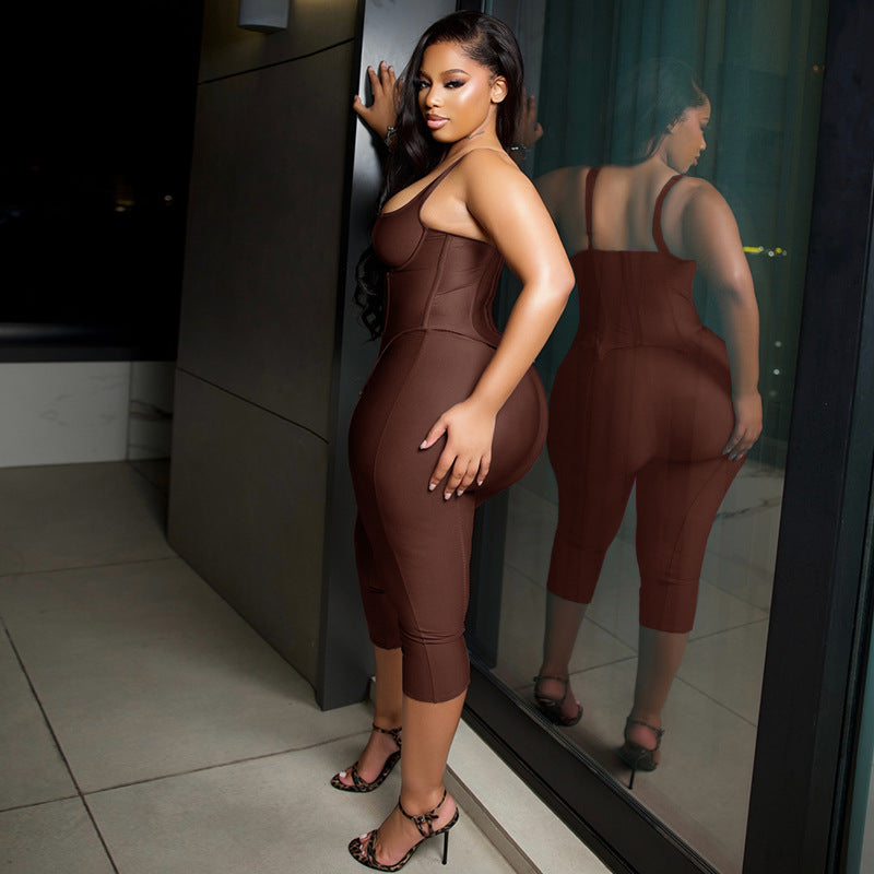 Fashion style cross-border pure color sports outing women's casual halter pants suit chest-wrapped sleeveless backless trendy two-piece set