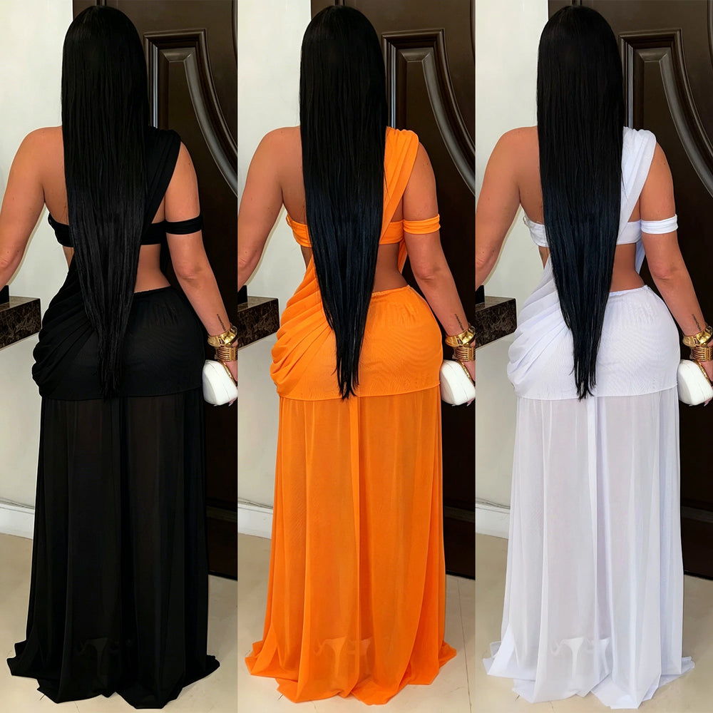 C7726 cross-border   fashion women's sexy mesh see-through bodycon mini dress