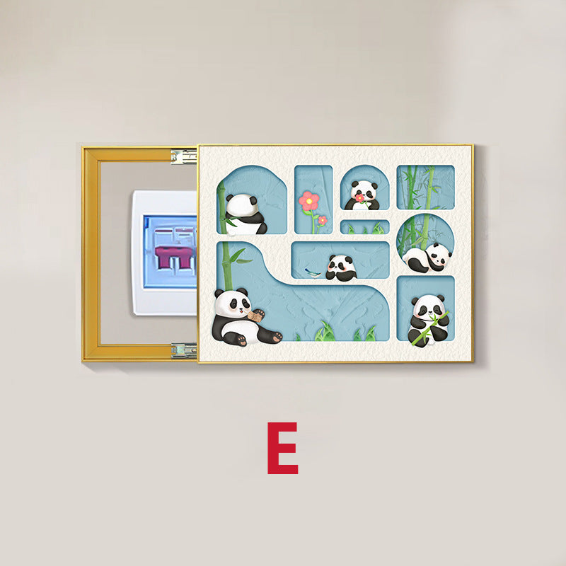 Panda meter box decorative painting living room power main switch blocking hanging painting multimedia box cover plate electric switch box mural