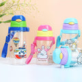Factory customized cute cartoon kids straw cup cross-border plastic water bottle portable outdoor water bottle kindergarten cup