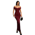 European and american style women's foreign trade new autumn solid color sexy fashion off-the-shoulder backless one-shoulder bandeau dress
