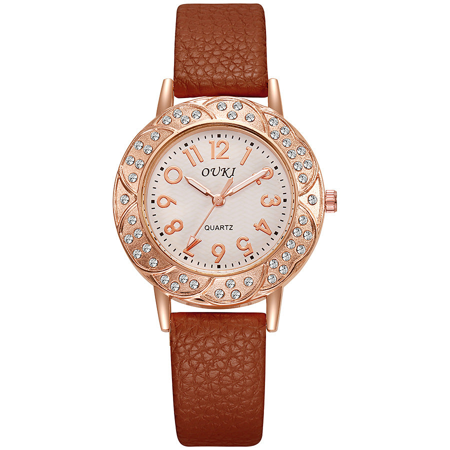 Round diamond-studded digital watch, creative new retro quartz watch with jewelry strap, cross-border wristwatch, wholesale women's watch for export