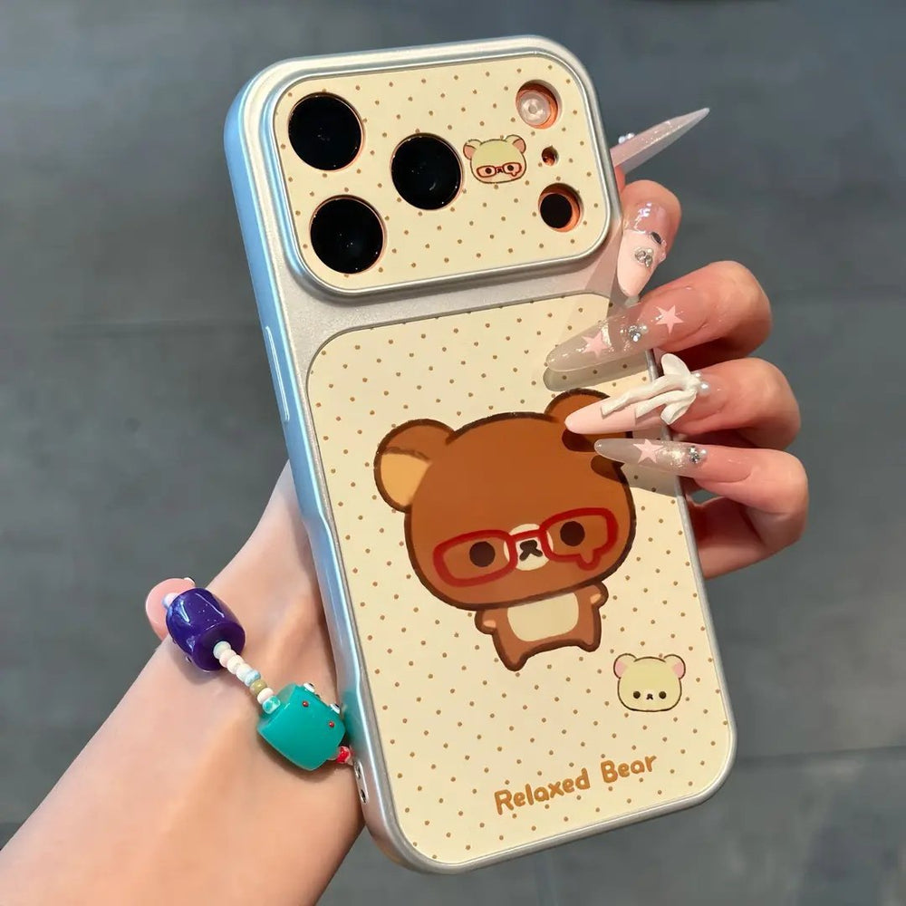 Couple glasses bear suitable for apple 18promax mobile phone case polka dot english label iphone17 soft case 16