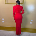 Fashion style cross-border silmelegant women's pure color socialite pleated hip skirt round neck long sleeves new tight trendy dress