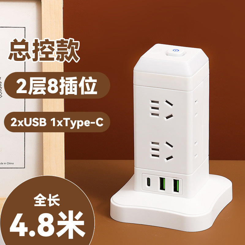 Authentic home & office vertical power strip - multi-outlet, pure copper, with usb ports - tower style