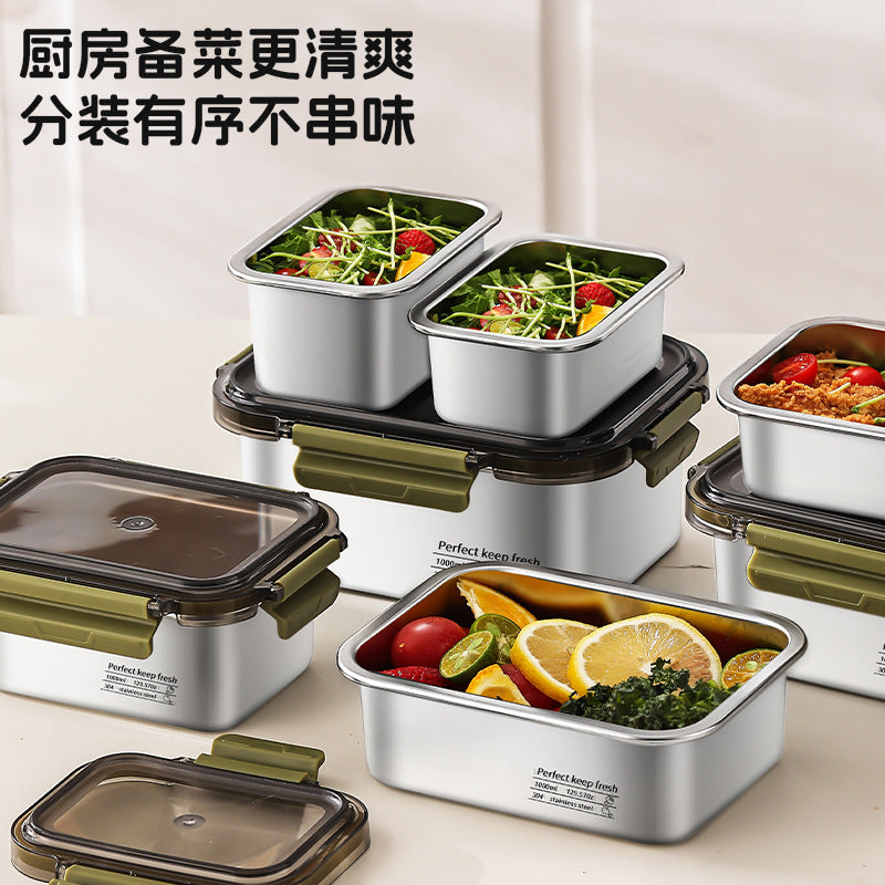 portable 304 stainless steel fruit and vegetable fresh-keeping lunch box large-capacity sealed combination with lid