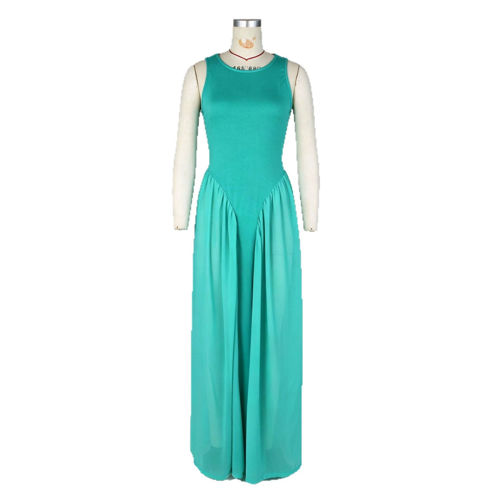 European and american style sleeveless round neck chiffon patchwork dress - women's slimming and flattering maxi dress for beach vacations - wholesale