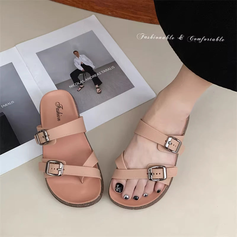 2026 flip-flops new arrivalk-styleretroeasiest for matchflats one-line slippers outwearcasual beach flip-flops women