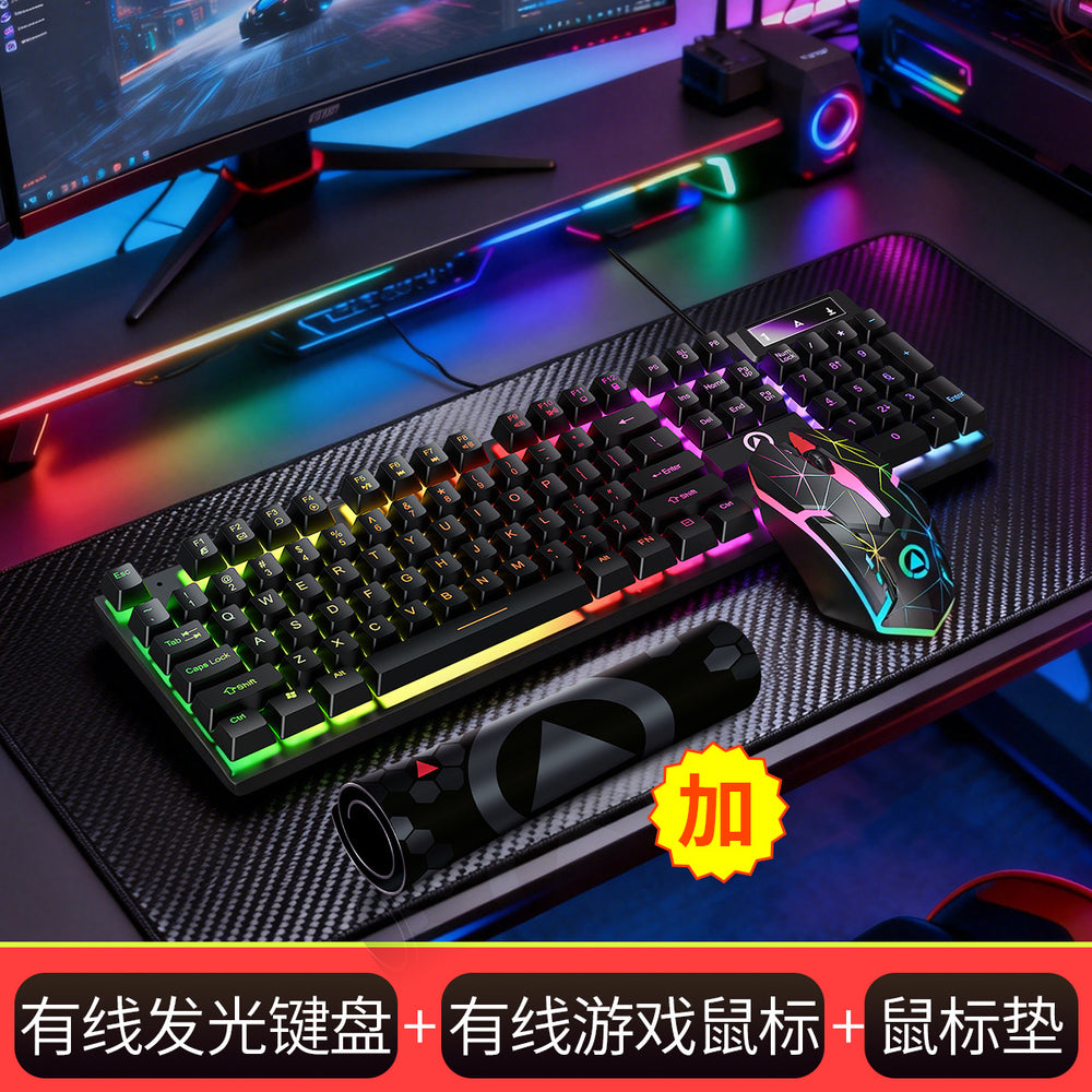 Silver sculpt kms00 illuminated keyboard, mouse, and headset 3-4 piece set - usb wired gaming mechanical feel computer pad