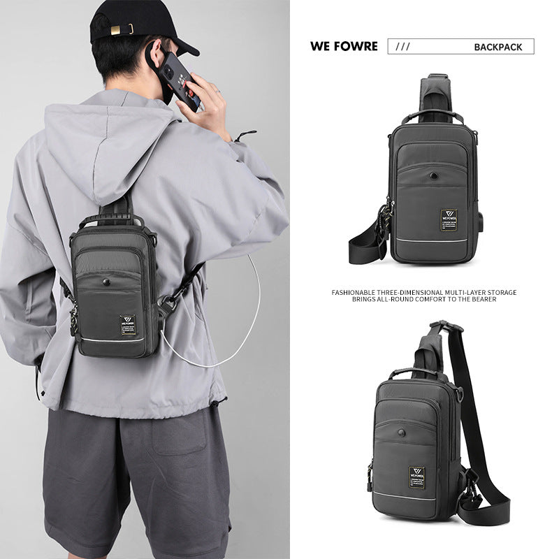Cross-border new men's casual breast bag, multi-functional trend messenger bag, outdoor sports small backpack, anti-splashing breast bag