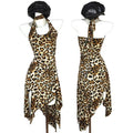 European and american cross-border sexy women's clothing:  summer new halter neck backless leopard print asymmetrical dress