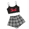 new creative chinese dragon print camisole top and plaid print shorts women's loungewear set