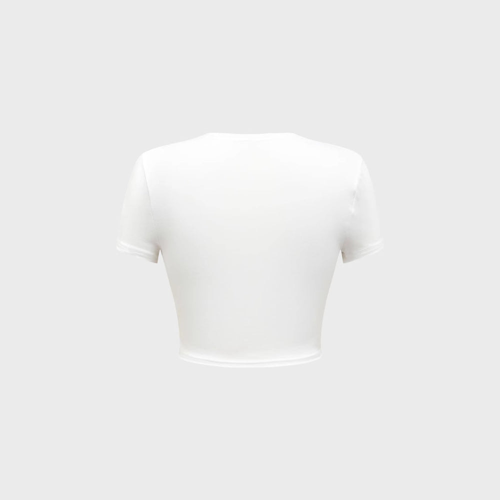 Pre-sale 73322 european and american cross-border lacepatchwork short-sleeved navel-baring tops women's summer slim short square neck t-shirt