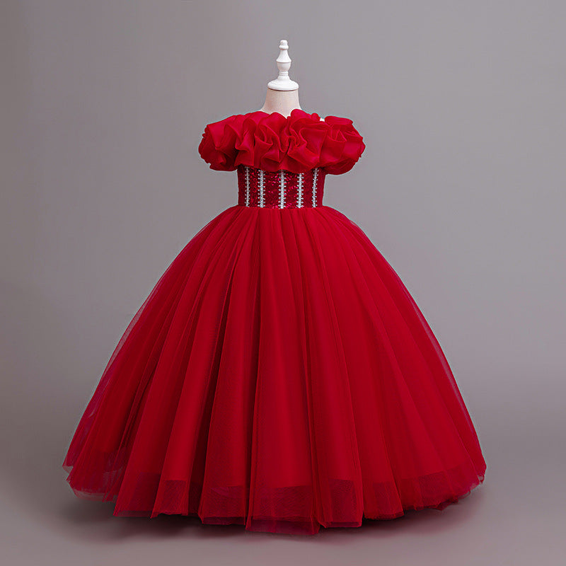 Yimingzhi flower girl dress - floral design, long, cross-border princess dress - dropshipping available - children's dress