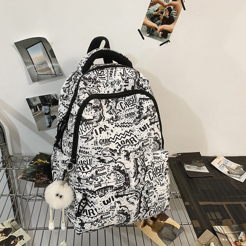 Niche style american graffiti junior high school and college students large capacity backpack stylish checkerboard grids high school student backpack