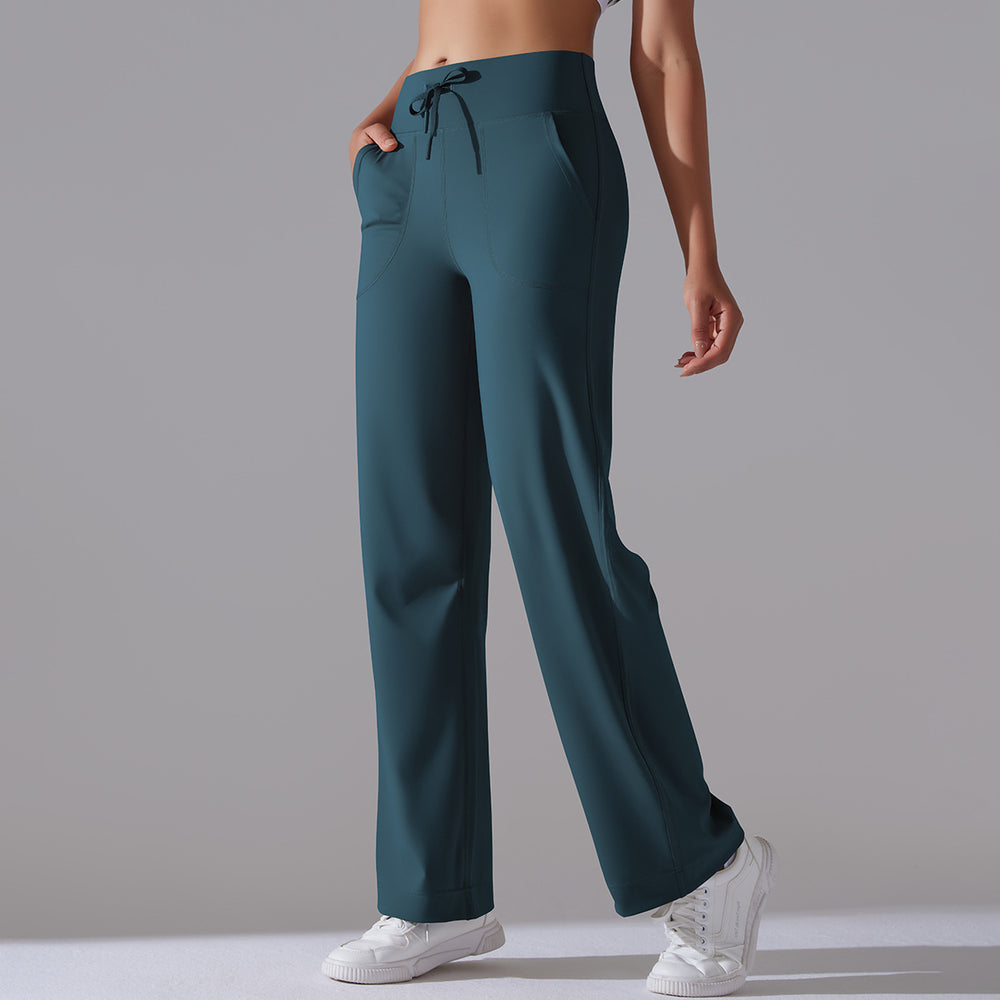 New arrival brushed breathable high waist elastic loosecasualflap pocket pants wide leg nine-point pants running fitness yoga bottom pants